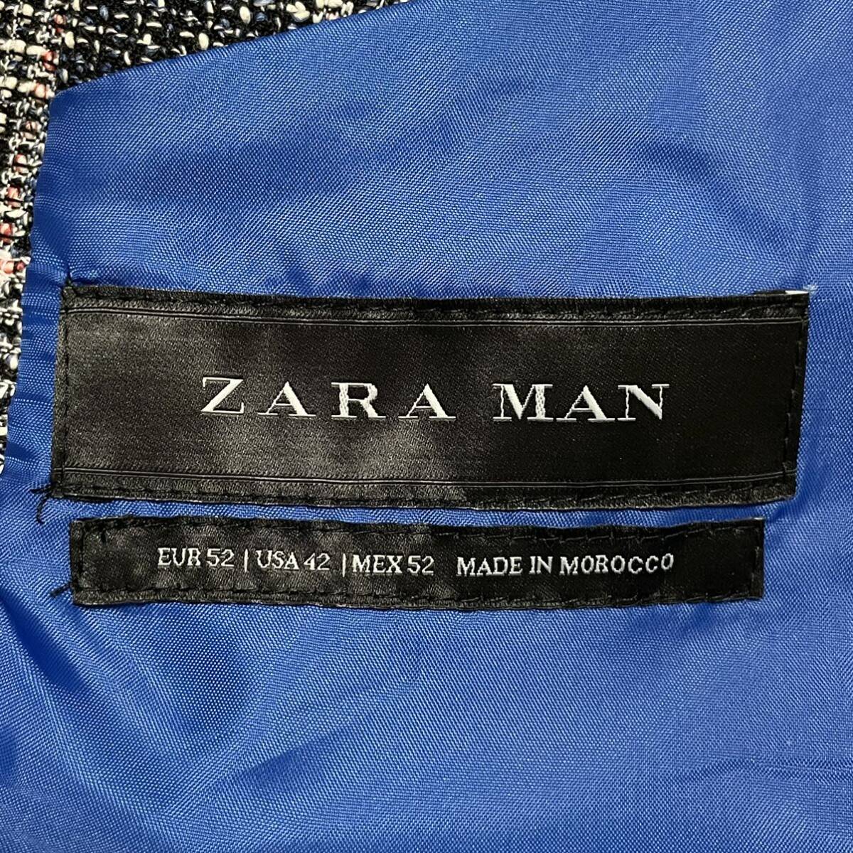 美品/極稀少XL◎ ザラマン【爽やかな春ジャケット】ZARA MAN テーラードジャケット グレンチェック グレー ツイード生地 52 メンズ 3837_画像7