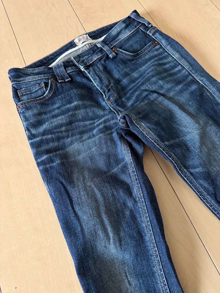 EDWIN XSサイズ something スキニーストレッチ カットオフ ブルー ジーンズ ジーパン