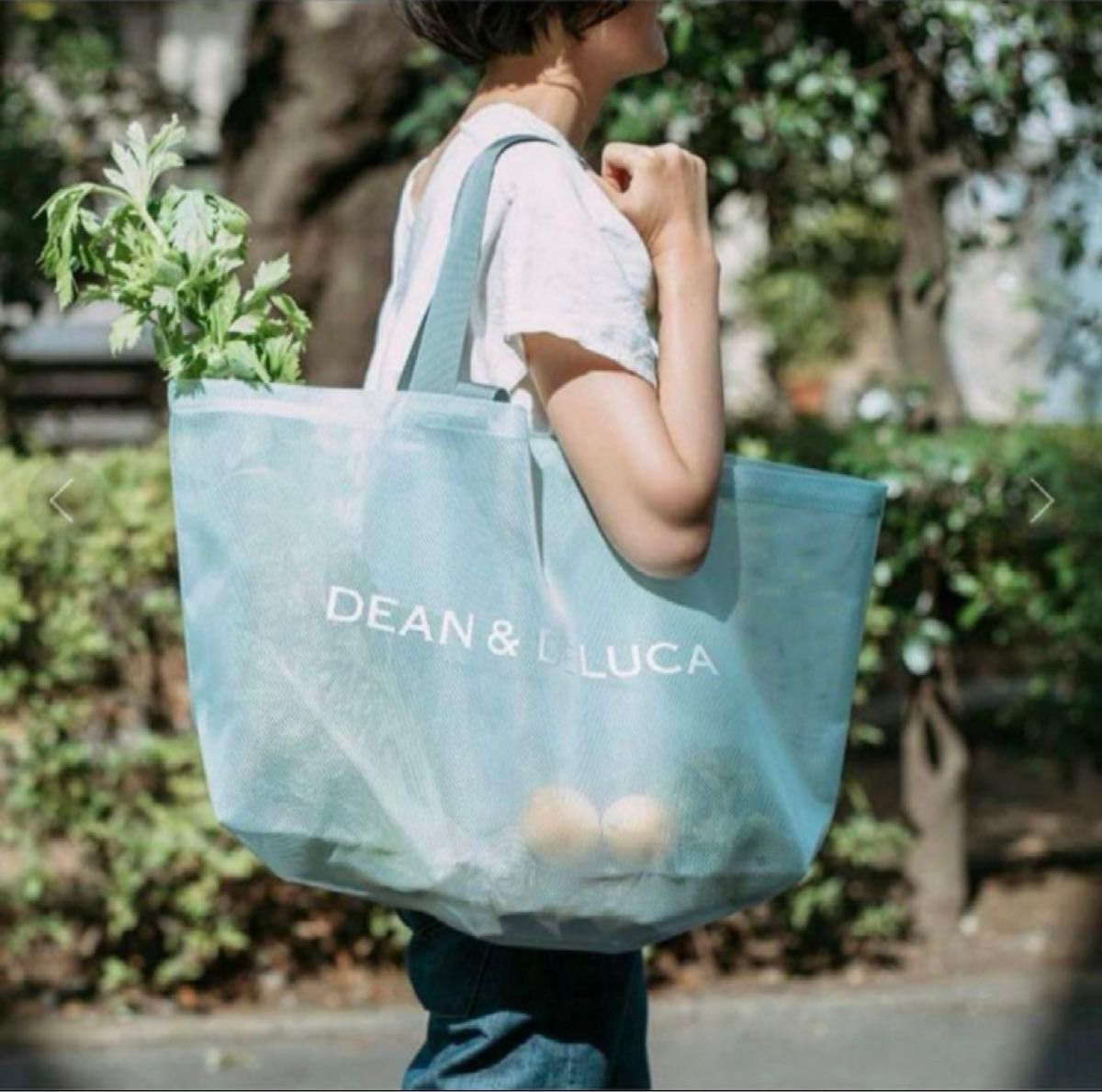 【2点セット】DEAN&DELUCA ディーン&デルーカ メッシュトートバッグ ブルー　L&S