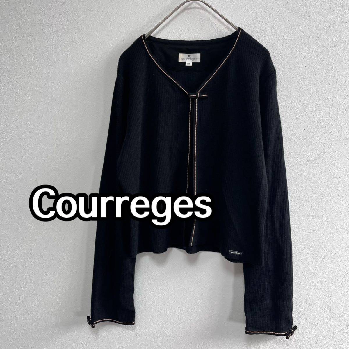 クレージュ　リボン　カーディガン　11 L Courreges ブラック　黒_画像1