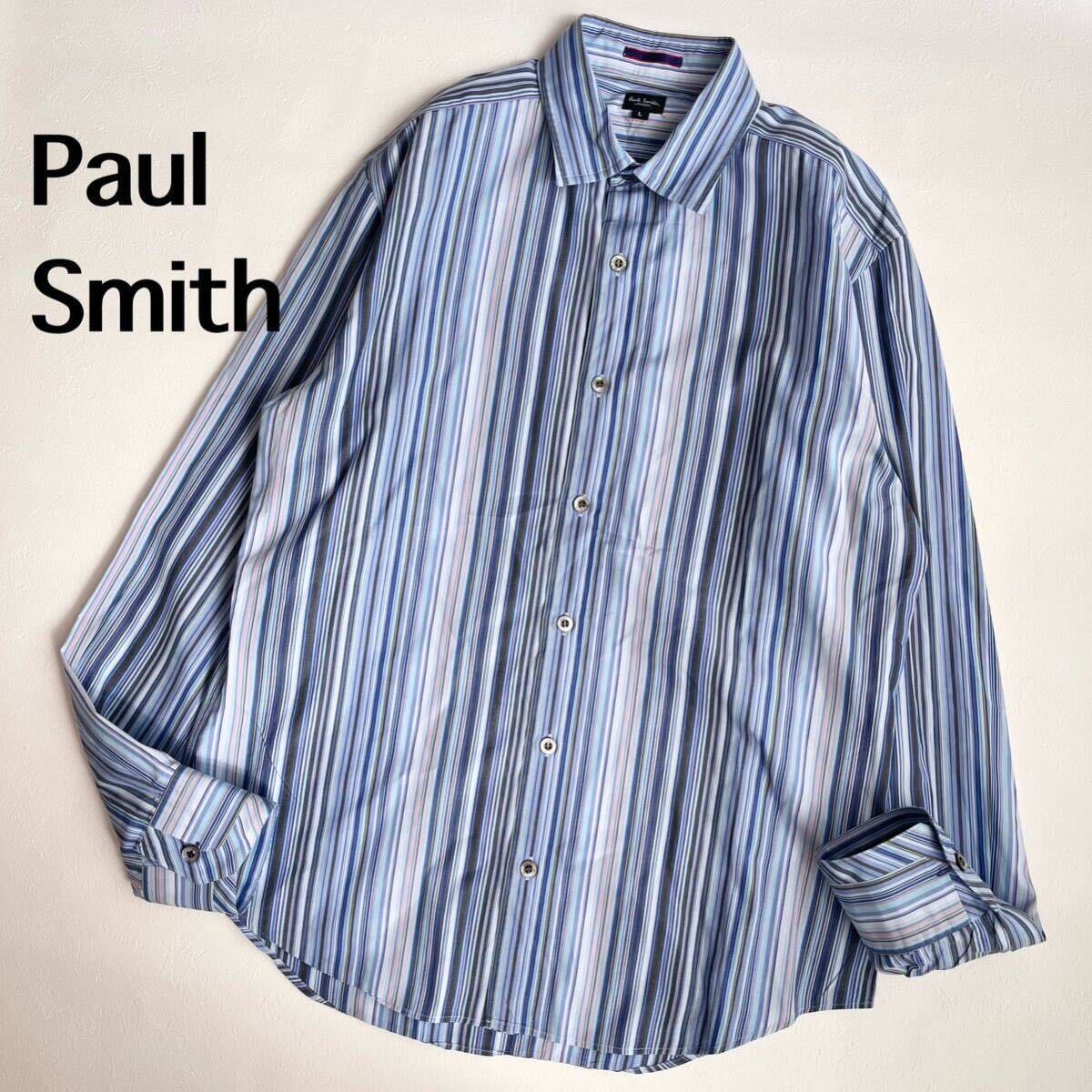 PaulSmith ポールスミス　メンズ　長袖シャツ 長袖 シャツ トップス　マルチストライプ ストライプ　ボタン　L ブルー　マルチカラー
