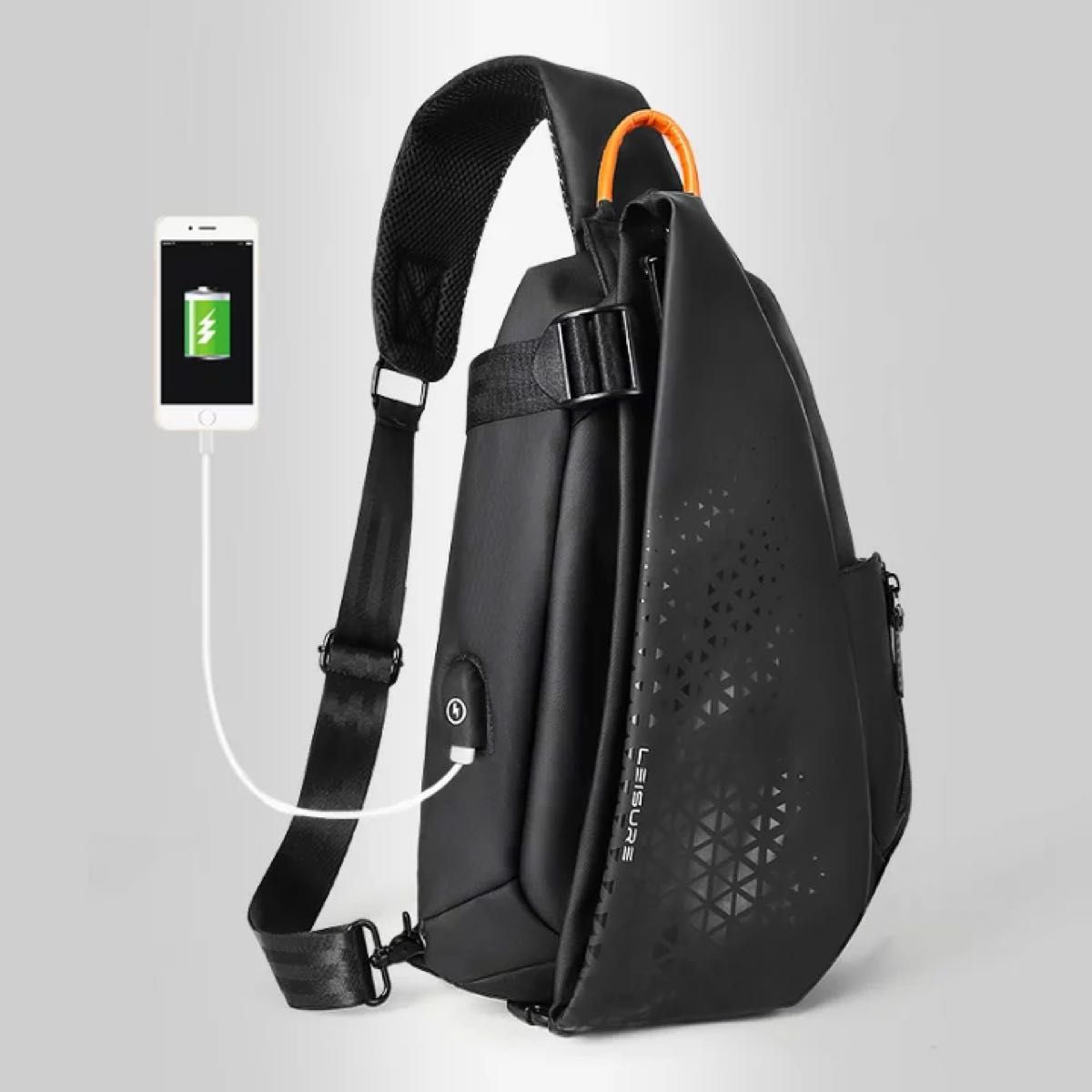 ボディバッグ USBケーブル 携帯充電 バッグ メンズ 大容量 ポケット付き シンプル スポーツ ランニング 仕事 旅行