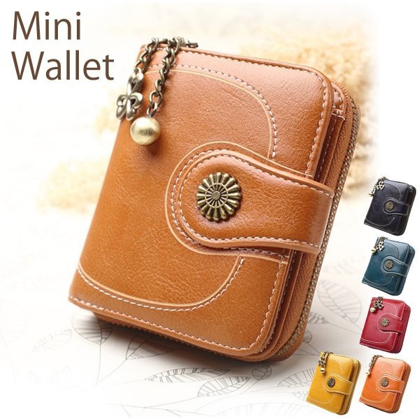 二つ折り財布 ミニ財布 レディース レザー コンパクト 新品 キャメル 小銭入れ ブラウンの画像2