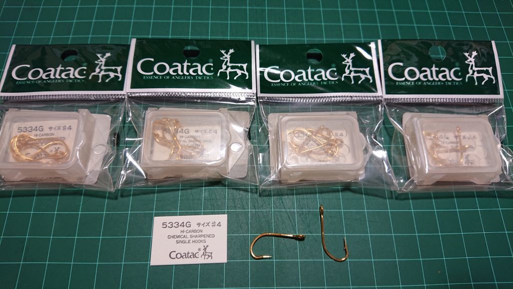 コータック 5334G シングルフック 4セット #4 Coatac 新品 トラウト マス 山女魚 岩魚 ヤマメ イワナ サクラマス ニジマス_画像1