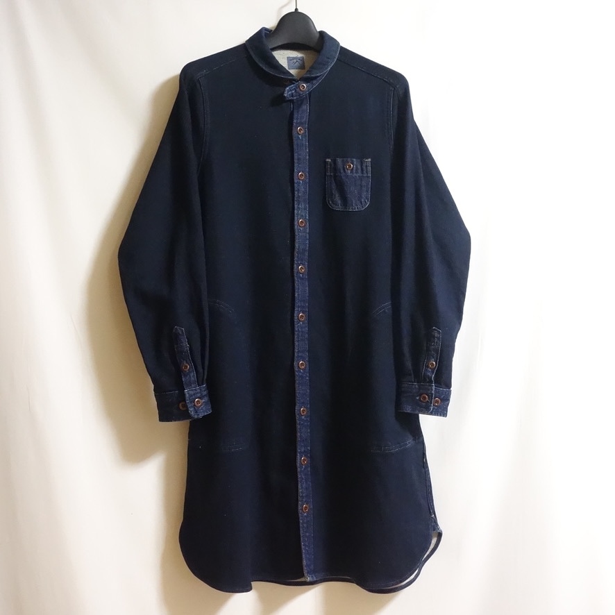 [GOHEMPgo-hempNECK POINT One-piece ] indigo stretch sweat Denim GO HEMP shirt One-piece tunic 