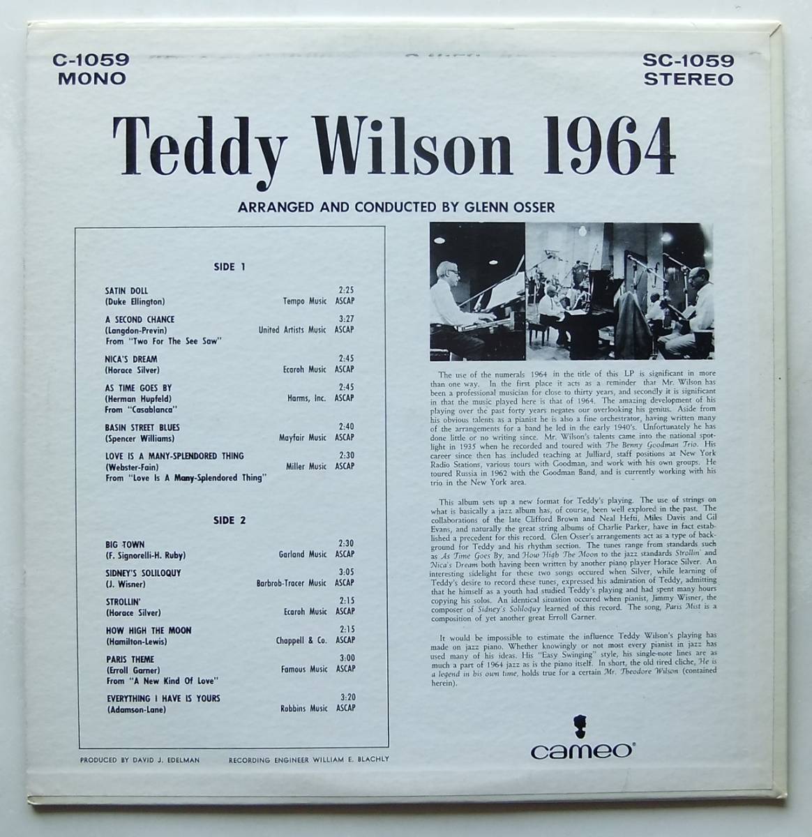 ◆ TEDDY WILSON 1964 ◆ Cameo C-1069 (promo) ◆ V_画像2