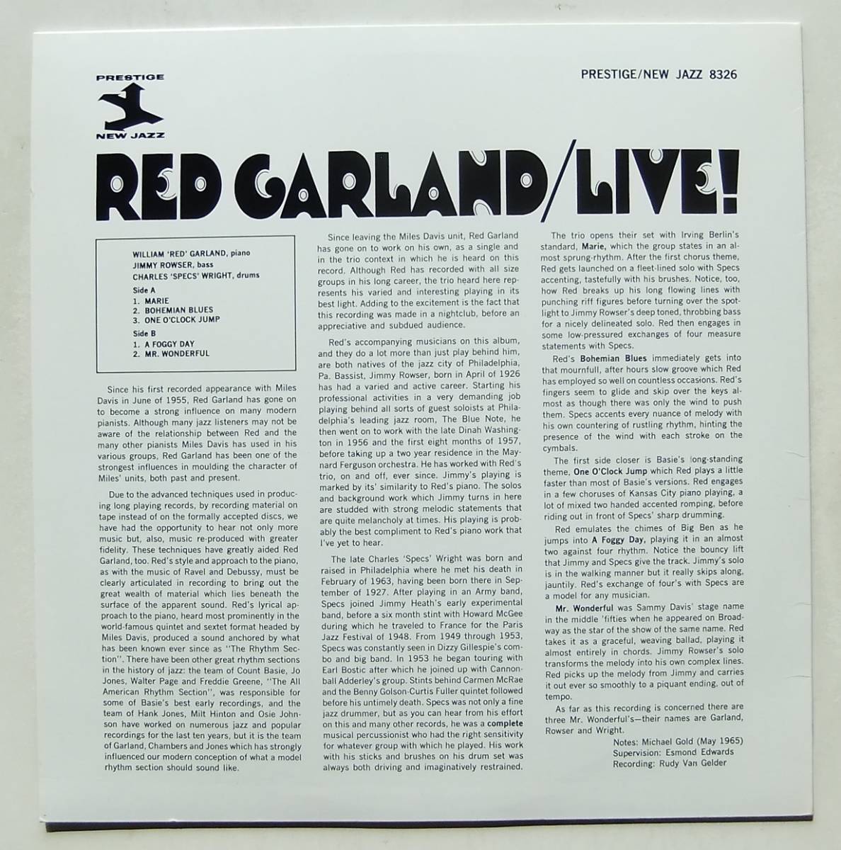 ◆ RED GARLAND / Live ! ◆ Prestige WJC-8326 ◆_画像2