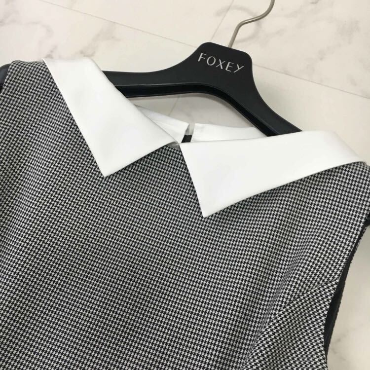 新作美品 FOXEY フォクシー 白襟 千鳥柄 チェック 洗える 新作美品 FOXEY フォクシー 白襟 千鳥柄 チェック 洗える