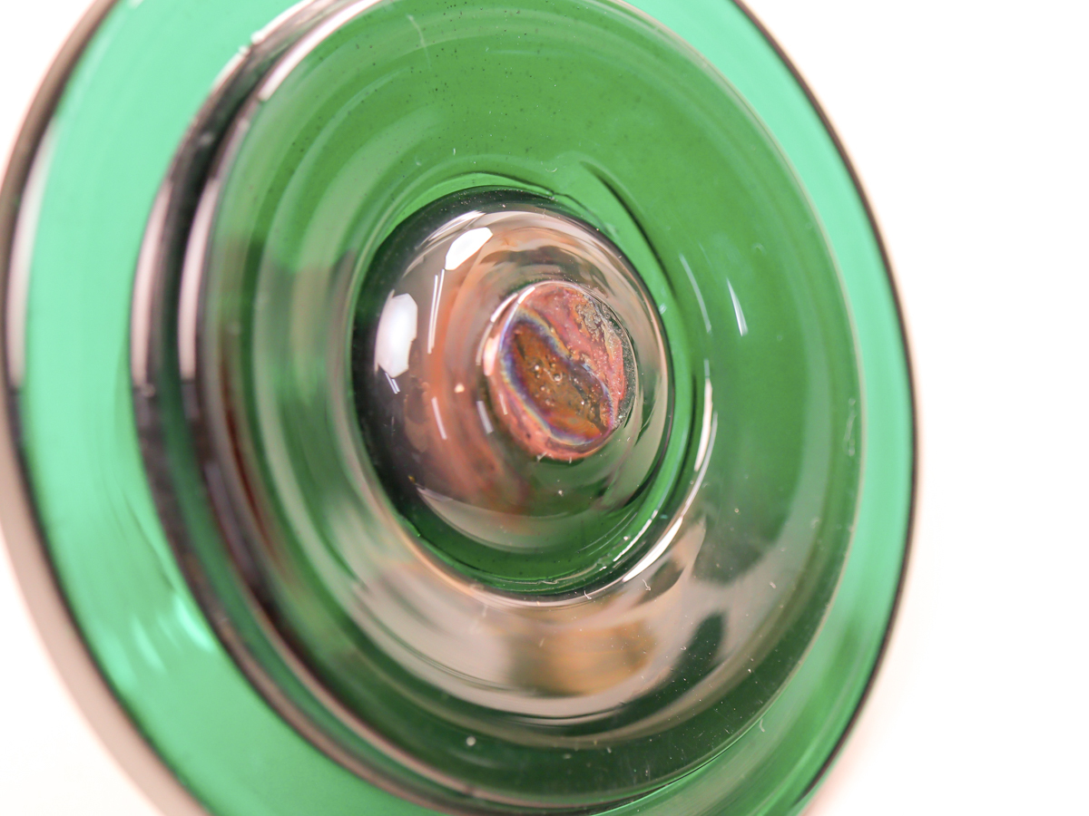 nQT7 グリーン ガラス キャニスター キャンディーポット 蓋物 保存瓶 検：倉敷ガラス 小谷真三_画像9