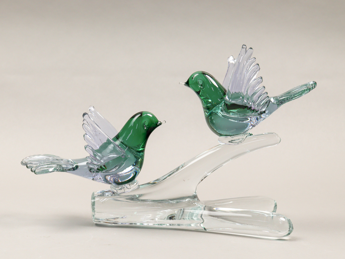 nPbB ベネチアンガラス ムラノ Murano Glass バード 置物 鳥ペア フィギュリン 美品_画像1