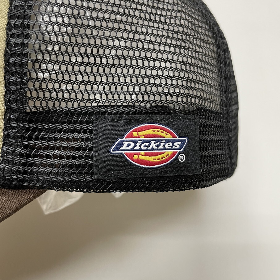 未使用品 Dickies ベージュ×ブラウン メッシュキャップ メンズレディース カジュアル アウトドア キャンプ ワッペンロゴ帽子 ディッキーズ