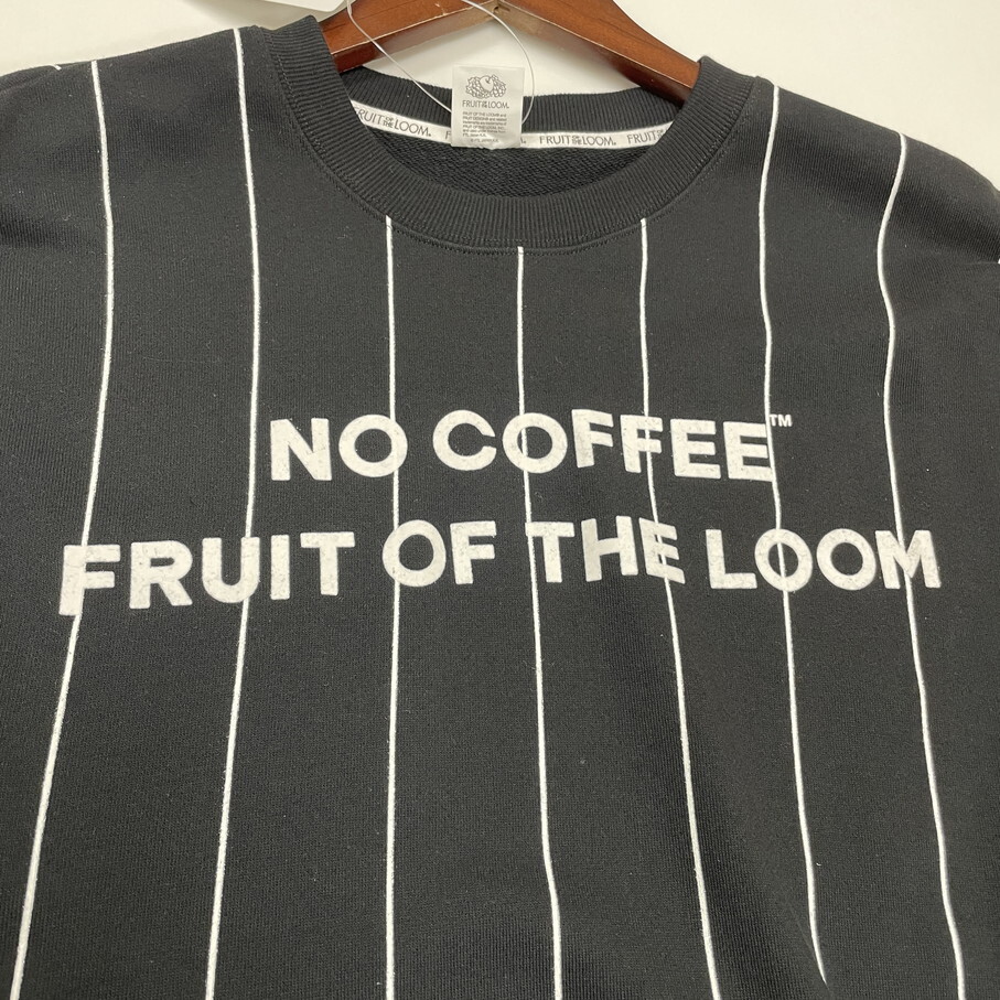 未使用品 /L/ FRUIT OF THE LOOM×NO COFFEE ブラックストライプスウェット ロゴコラボメンズレディース フルーツオブザルームノーコーヒー_画像6