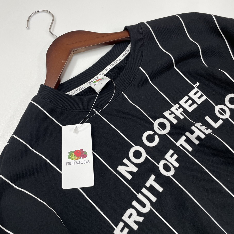 未使用品 /L/ FRUIT OF THE LOOM×NO COFFEE ブラックストライプスウェット ロゴコラボメンズレディース フルーツオブザルームノーコーヒー_画像3