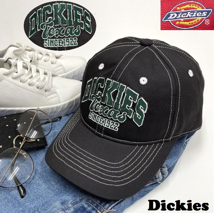 未使用品 Dickies ブラック キャップ メンズ レディース カジュアル アウトドア キャンプ ゴルフ ダンス グリーン ロゴ 刺繍 ディッキーズ 
