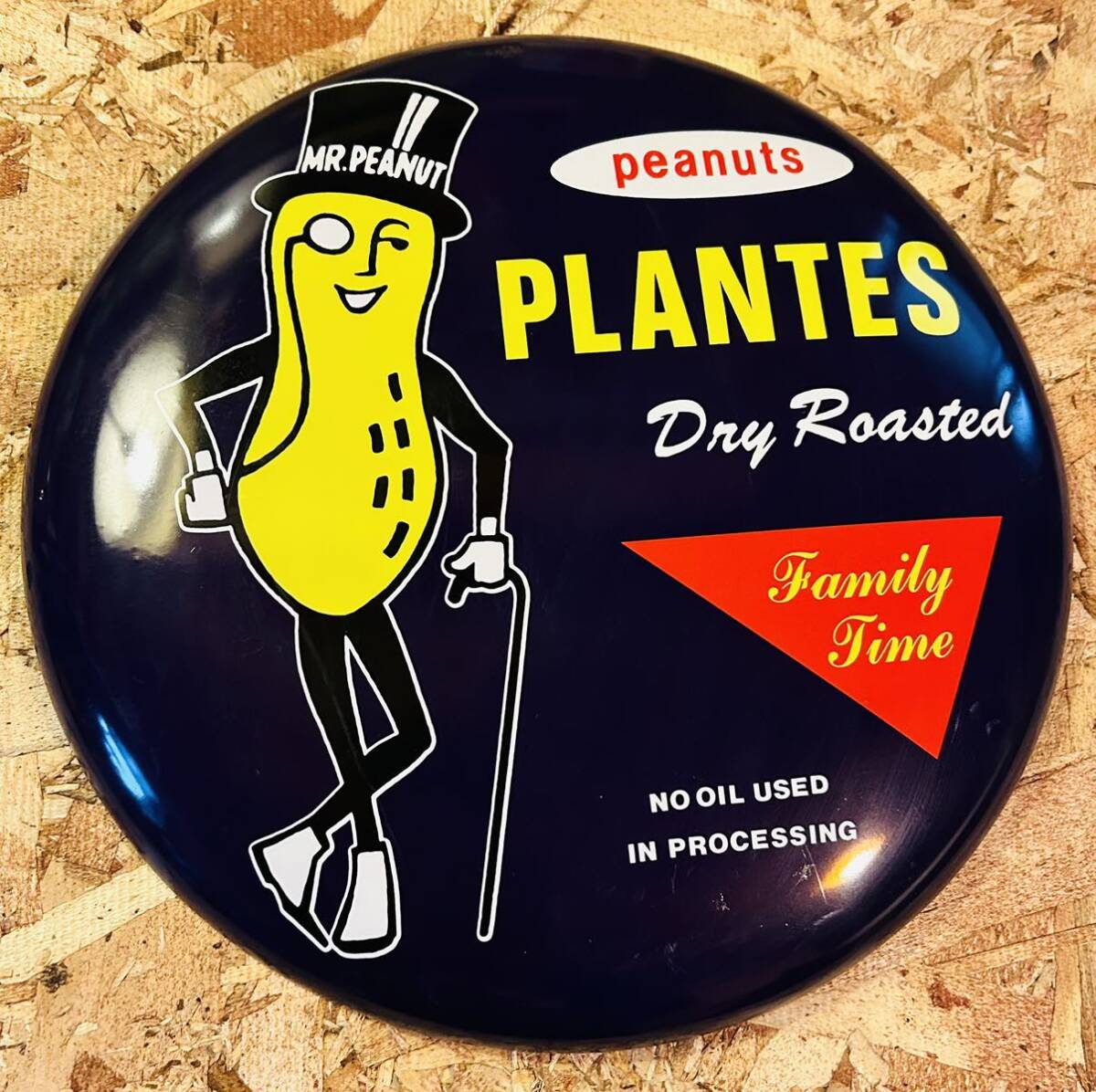 90' vintage PLANTERS Mr.Peanut metal sign◇ビンテージMr.ピーナッツブリキ看板◆ラウンドメタルサインレトロ◇米企業アド◇◆M&M'sの画像2