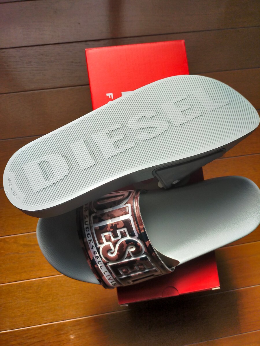 DIESEL ディーゼル PU シャワー サンダル サイズ40(底幅10.6cmソールサイズ27.8cm) グレー スリッパ 定価12100円 タグ付き y9944-1-H