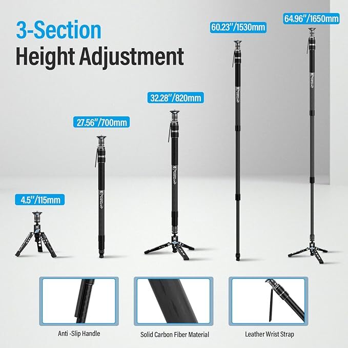 SIRUI SVM-165 カメラ用一脚、足付き 65 インチカーボンファイバー一脚、ワンステップの迅速な高さ調整、DSLR カメラ用軽量トラベル一脚_画像6
