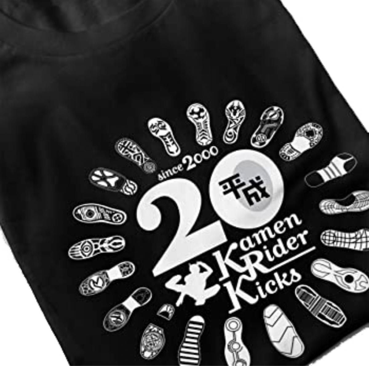 仮面ライダー Tシャツ カットソー 半袖 平成仮面ライダー20周年記念 ライダーキックTシャツ 歴代ライダー 足跡 足裏 Mサイズ