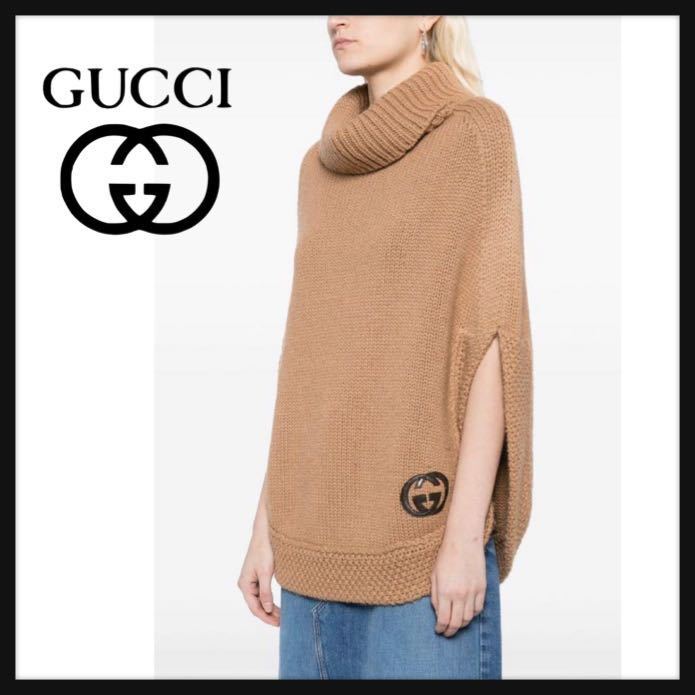 【美品】 GUCCI グッチ タートルネック ハイネック ニット ポンチョ GGロゴ ケープ セーター ベスト イタリア製_画像1