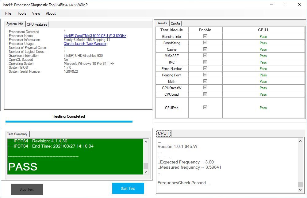 ■インテルCPU■第9世代 Core i3-9100 (3.60～4.20GHz)■ 4コア/4スレッド ■ SRCZV ■インテル製検査ソフト：正常■_画像3