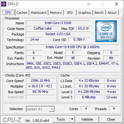 ■インテルCPU■第9世代 Core i3-9100 (3.60～4.20GHz)■ 4コア/4スレッド ■ SRCZV ■インテル製検査ソフト：正常■_画像4