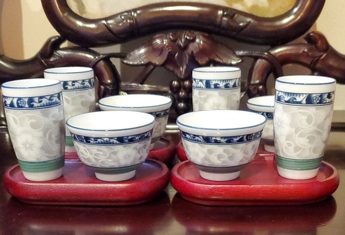 台湾茶器　台湾製　聞杯+茶杯+茶托付き　※4セット　 茶器 陶器