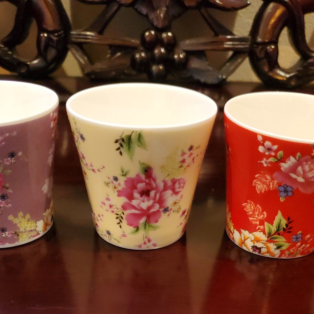湯呑 茶器　台湾客家花布柄　茶杯　3つセット カップ