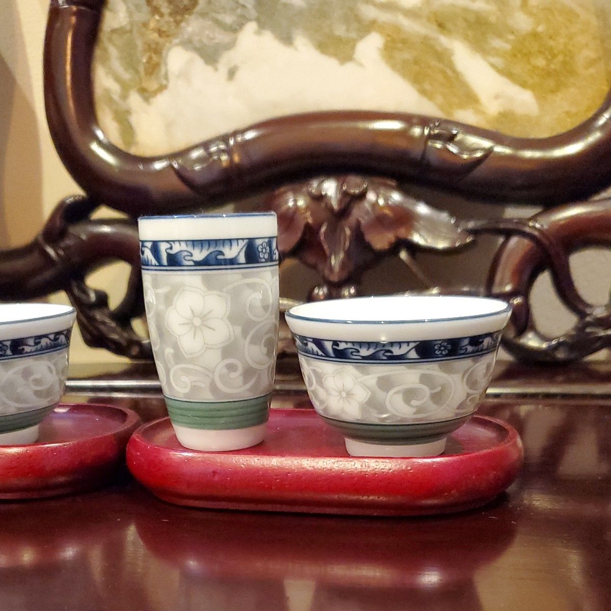 台湾茶器　台湾製　聞杯+茶杯+茶托付き　※2セット　 茶器 陶器