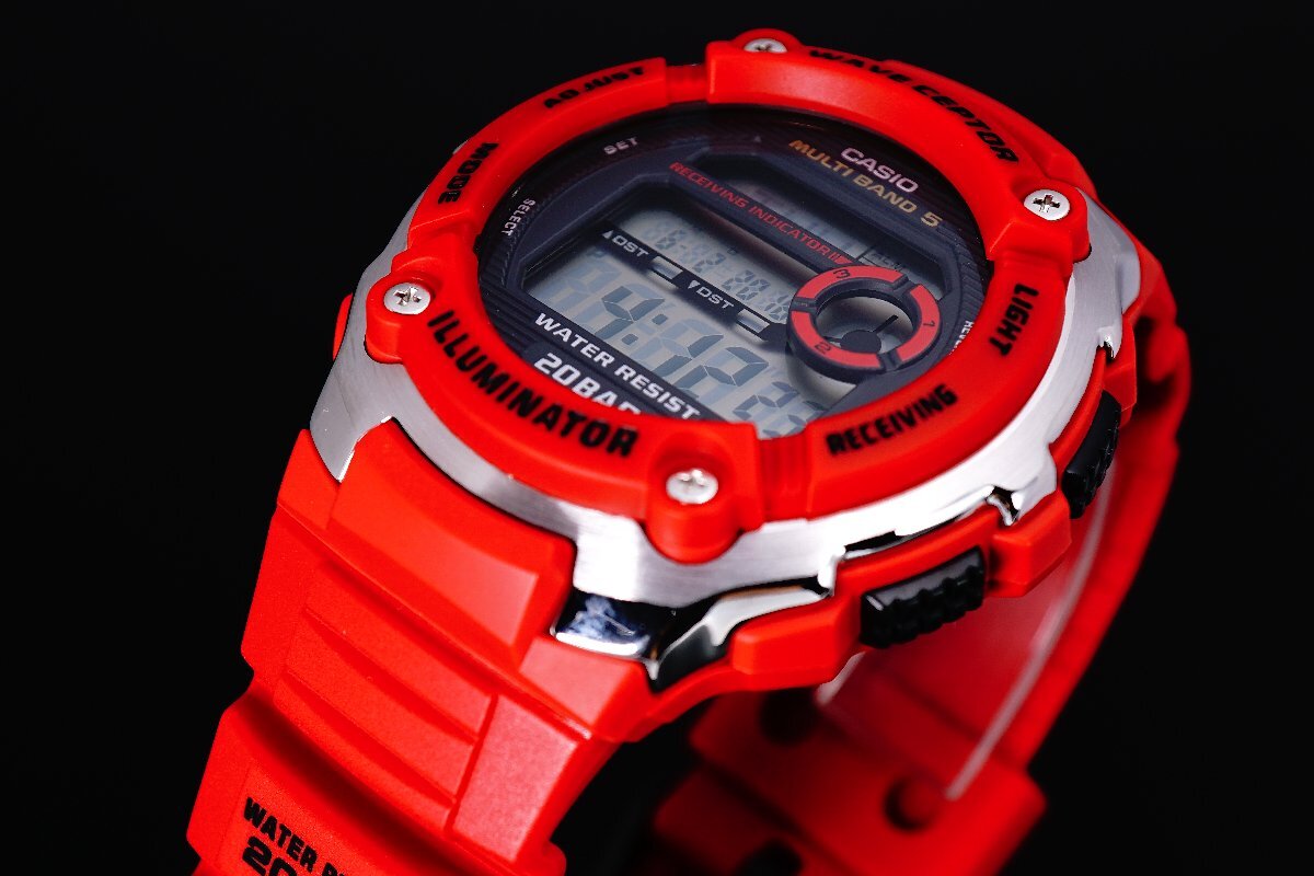 1円～1スタ 新品未使用 逆輸入model CASIO カシオ電波時計200m防水【誤差10万年に1秒】RED レッド 20気圧 超高性能 ハイスペック腕時計_画像4