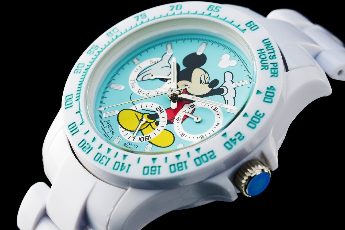 1円～ 1スタ Disney設立100周年記念限定アナザーヘブン×Disney限定/ミッキーマウス別注コラボ時計/美しすぎるティファニーブルー気圧絶_画像1