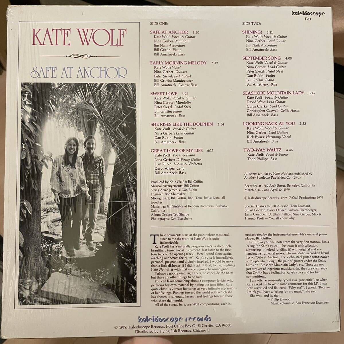 【US盤Org.】Kate Wolf Safe At Anchor (1979) Kaleidoscope Records F-11 シュリンク美品 スリーブ付属_画像2