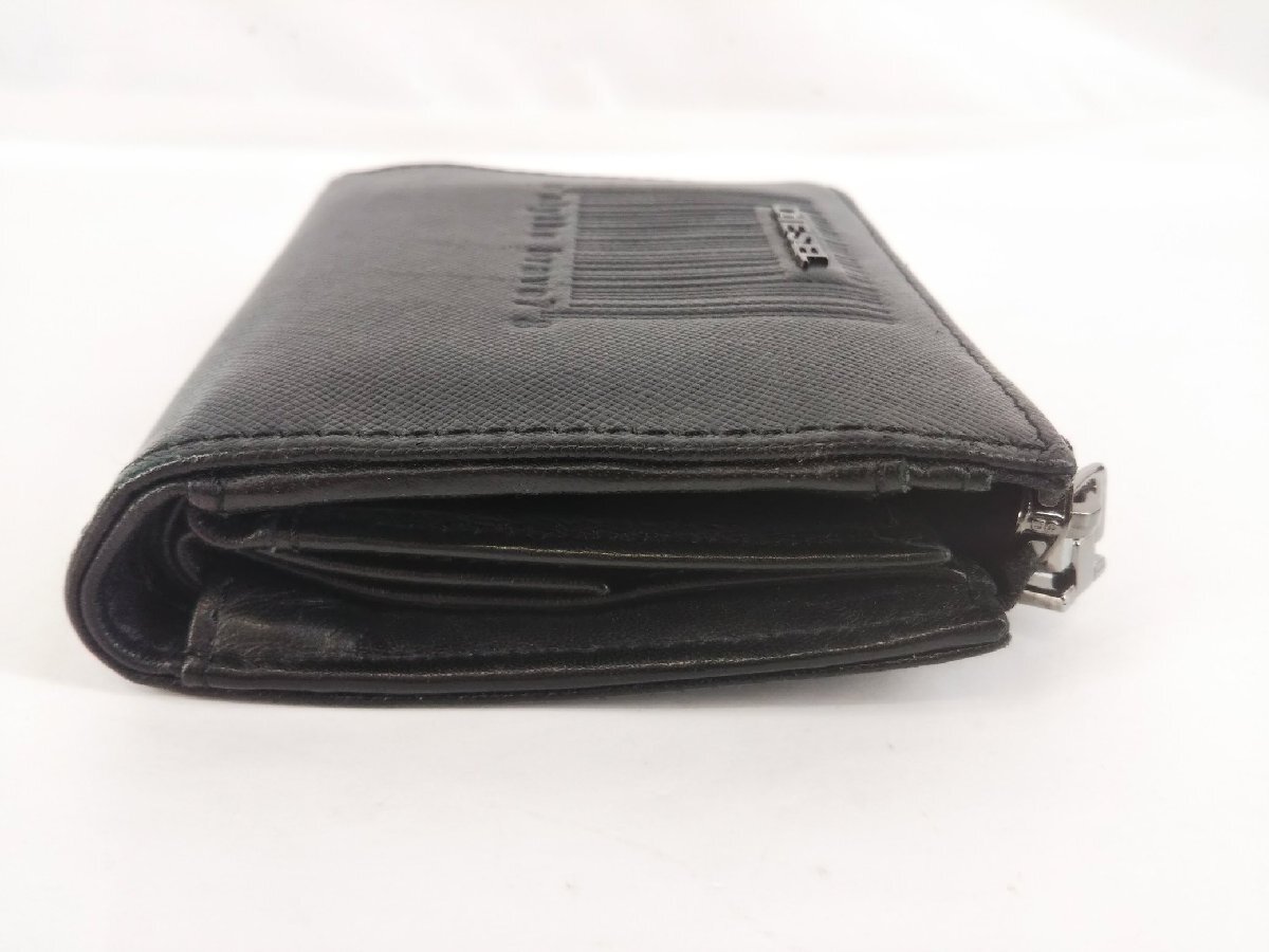 DIESEL Zip attaching folding purse L character fastener purse black safia-no leather men's 