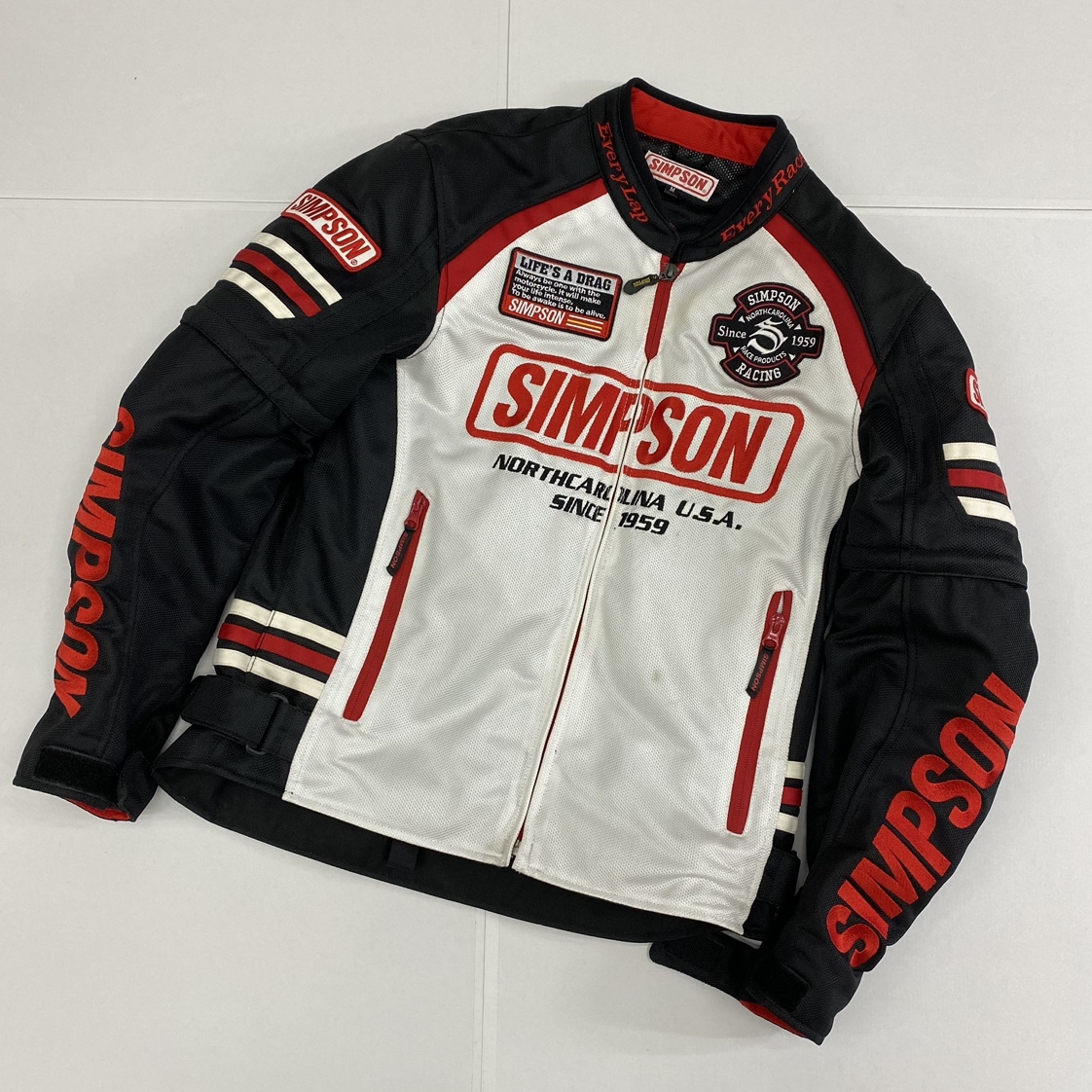 ko0310/11/62 1円～ SIMPSON シンプソン 2way メッシュジャケット 半袖切り替え バイクウェア ポリエステル レッド ブラック ホワイト_画像1