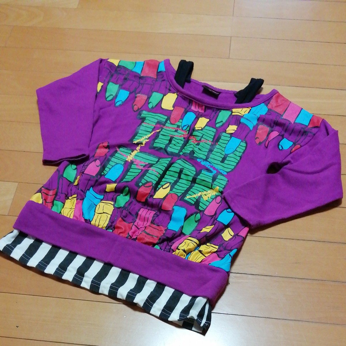 7分袖　8分袖　Tシャツ★140cm カットソー　プリント　紫色