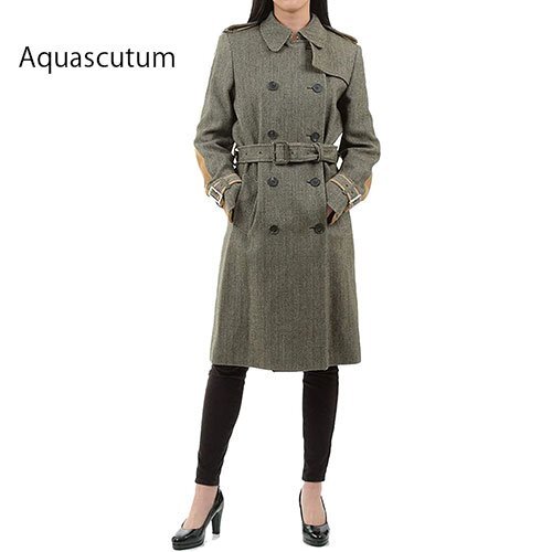 新品 Aquascutum / アクアスキュータム トレンチコート レディース ツイードカーキ 16(B010112-07200-16)