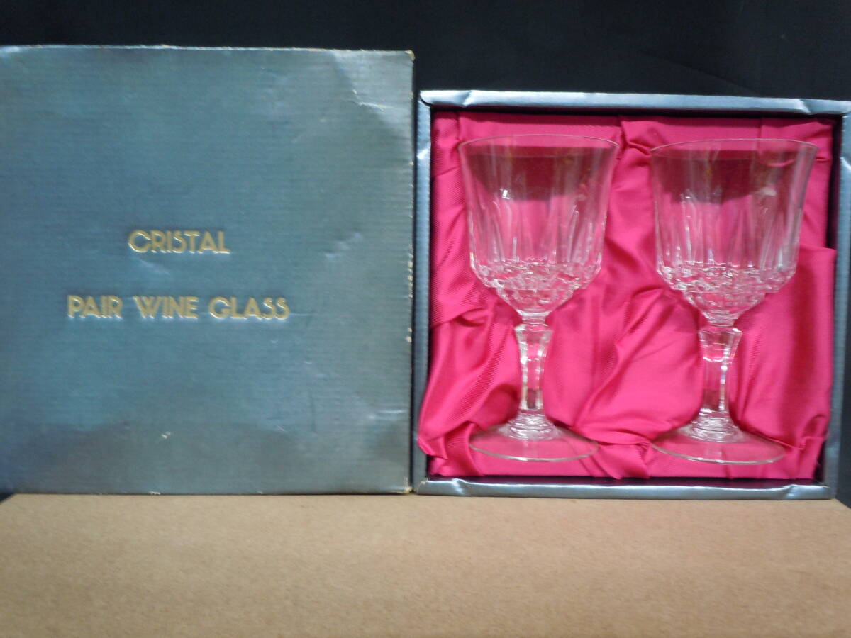 ◆ワイングラス ペア CRISTAL PAIR WINE GLASS 直径7.3ｃｍ×高さ14.3ｃｍ※現状品■６０の画像1