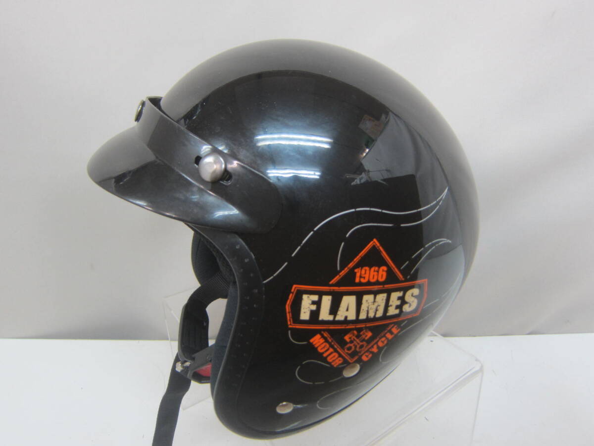 ★ジェットヘル・リード工業 「FLAMES」バイザー（ツバ）付　フリーサイズ（57-60㎝）　※キズ、汚れ現状品■80_画像1