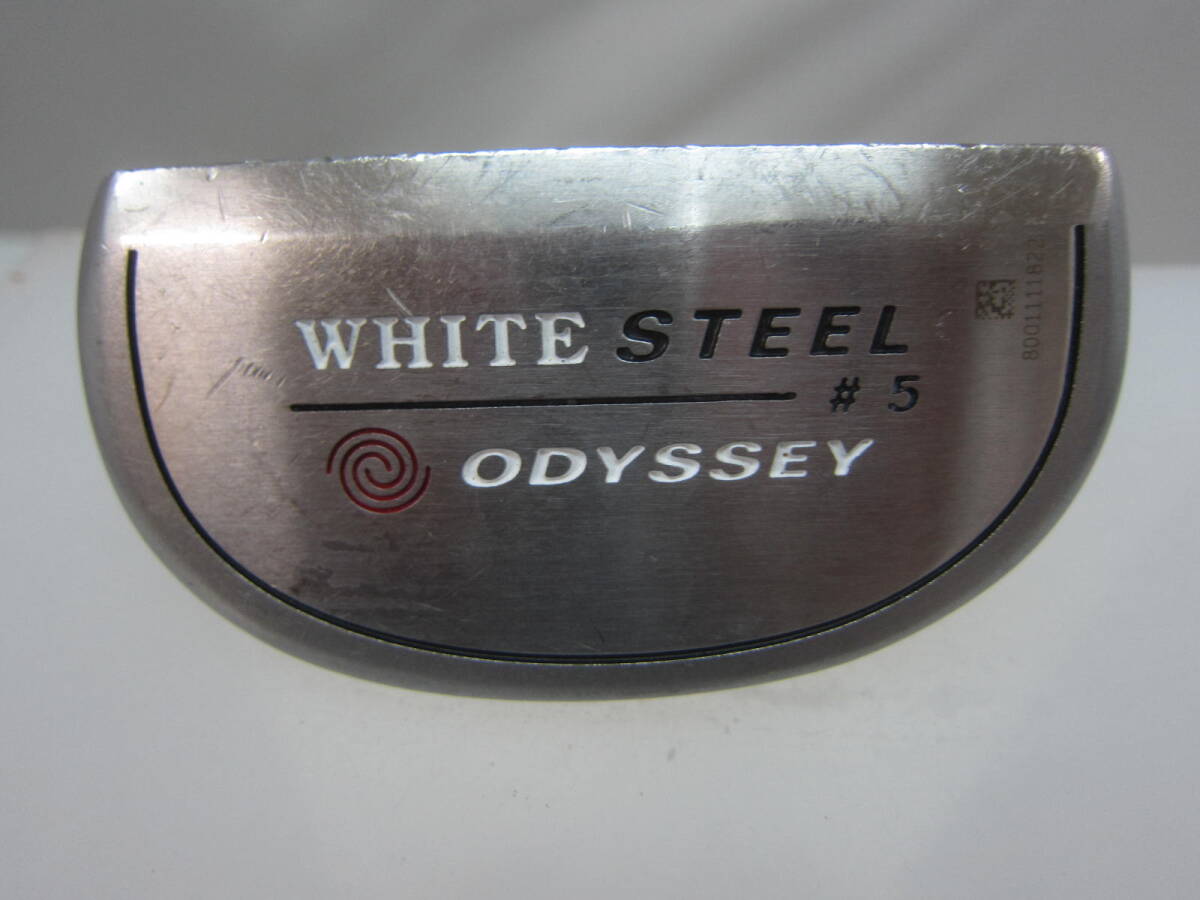 ★56）パター・オデッセイ「ODYSSEY/WHITE-STEEL-#5」 サイズ約）87㎝【34インチ】/約490g　※グリップ劣化現状品■120_画像1