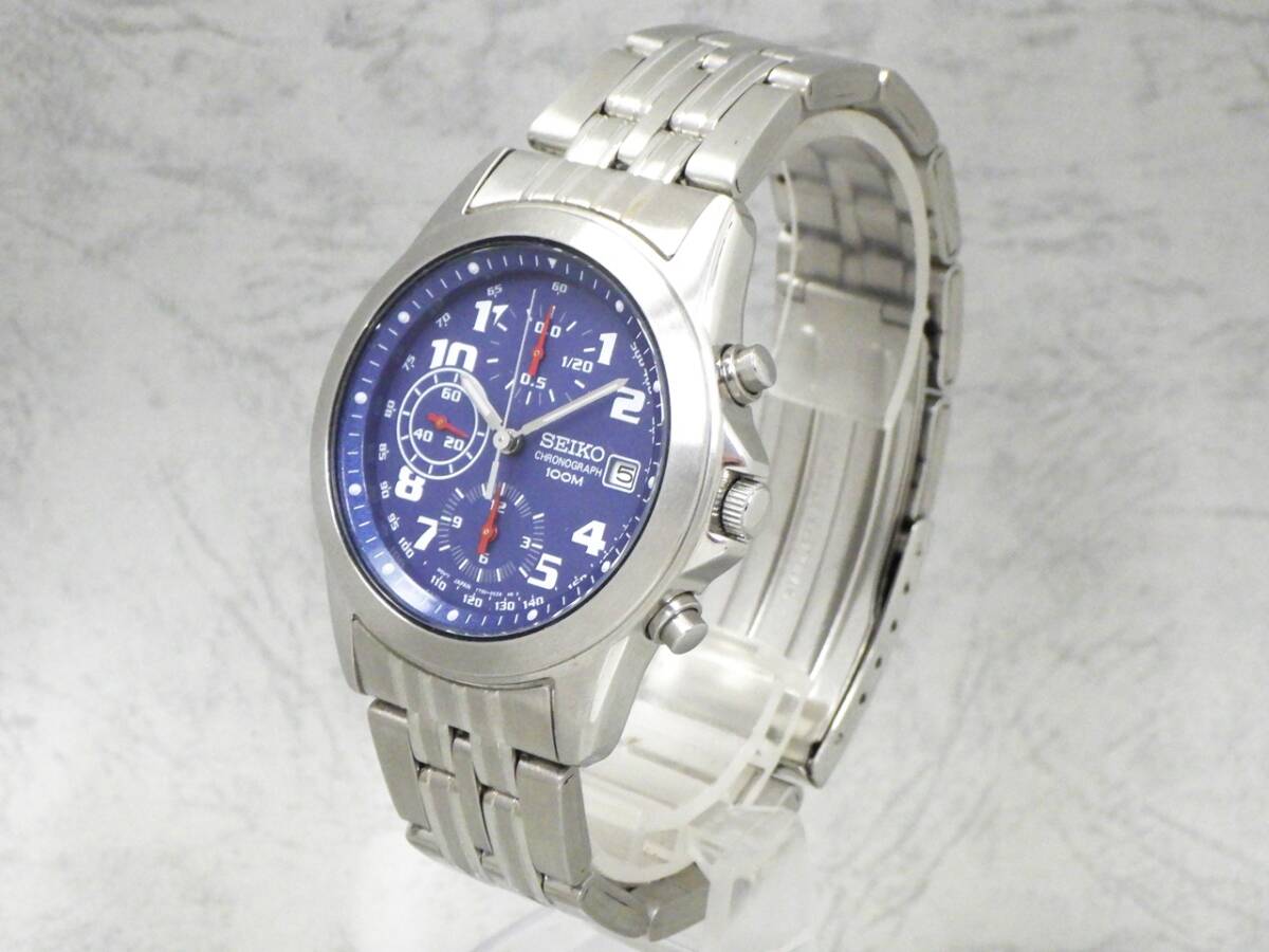 01 00-000000-98 [Y] (0302-12) SEIKO セイコー CHRONOGRAPH クロノグラフ 100M 7T92-0CX0 メンズ 腕時計 クォーツ 札経00_画像2