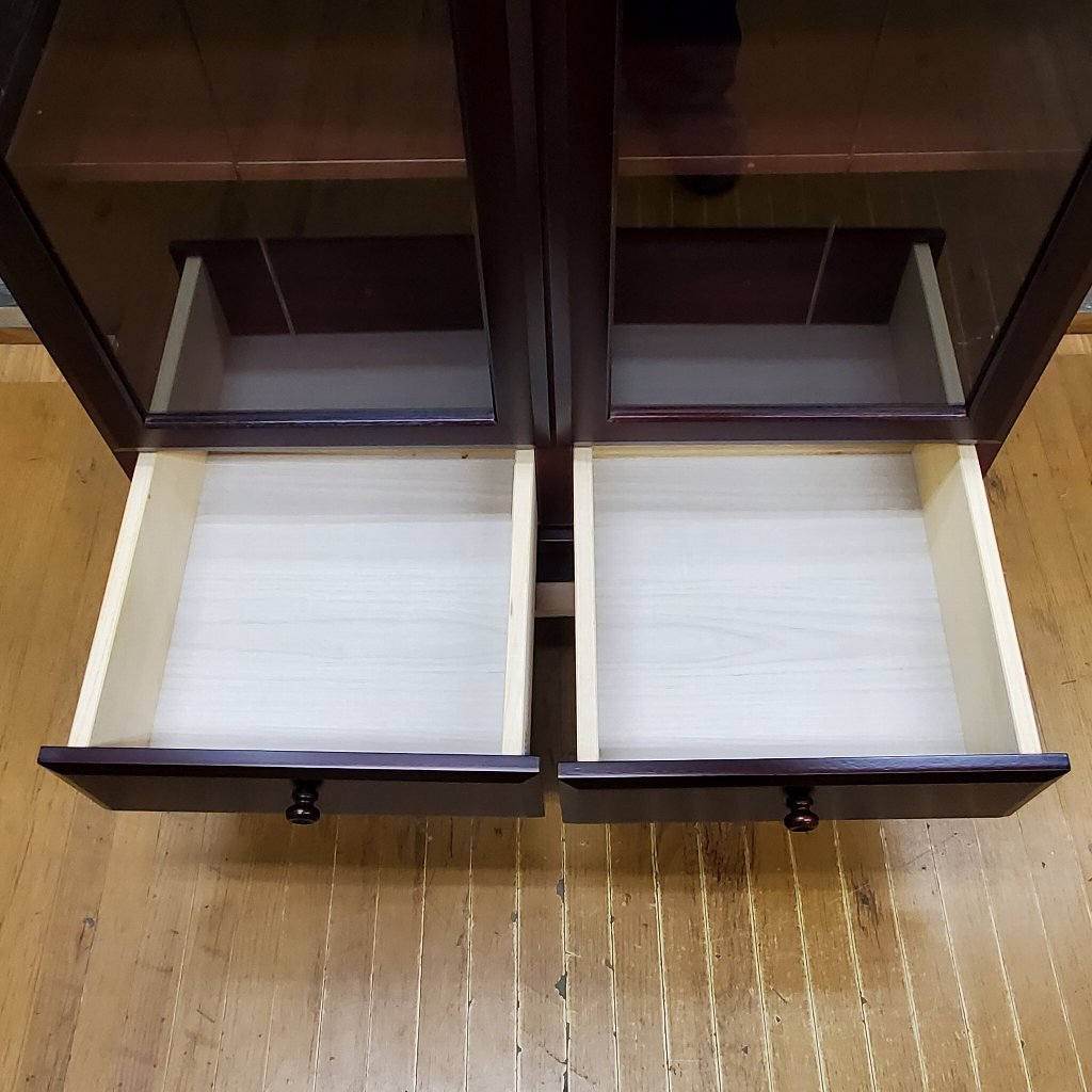 **4c009 Japan .. wooden chest cabinet bookcase W865×D470×H1355 display shelf glass drawer storage shelves stylish!**