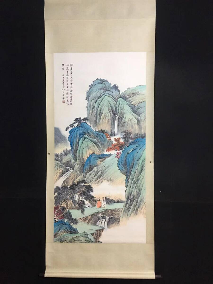 中国書画『近代画家陳少梅・山水図・宣紙』肉筆紙本・掛け軸・書画立軸・中国美術・コレクター必見アンティーク