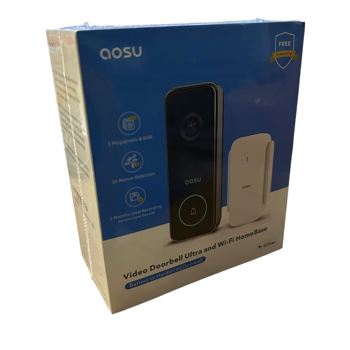 AOSU 5MP画質 インターホン ワイヤレス(2.4/5 GHz WiFi)ドアホン 玄関チャイム USB充電+ケーブル電源