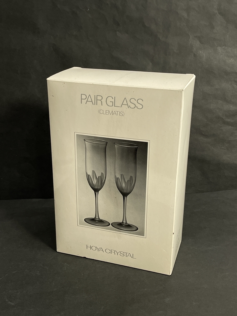 ● コレクター必見 未使用 HOYA ホヤ シャンパングラス 2客 PAIR GLASS グラス ガラス製 高さ約22cm 元箱 ma38の画像6
