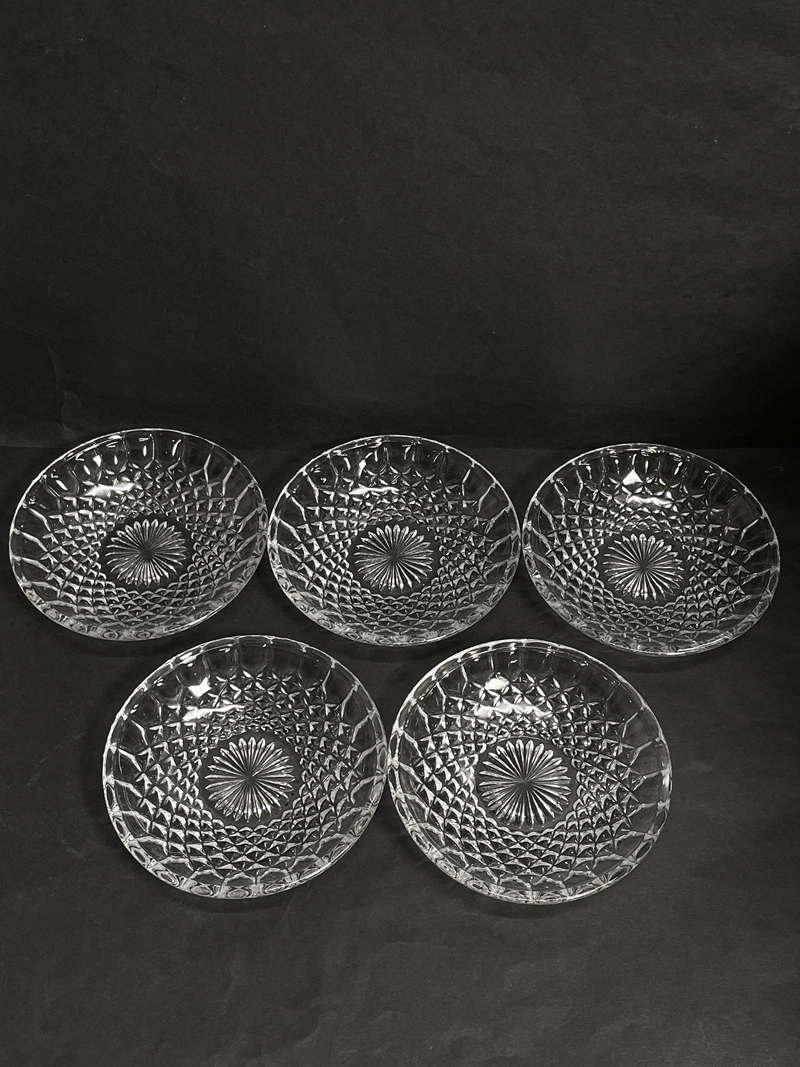 ● コレクター必見 ガラスプレート 5客 お皿 小皿 直径13cm ガラス製 食器 レトロ コレクション ma63の画像1