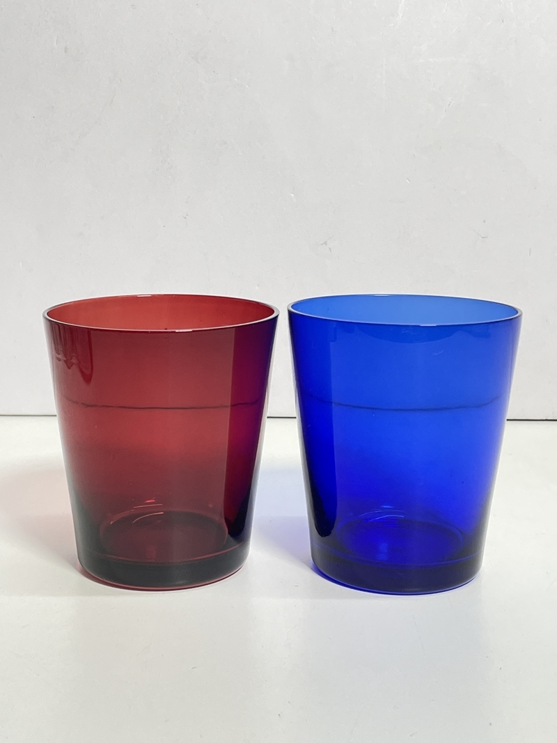 ● コレクター必見 未使用 レトロ ガラス タンブラー コップ 2客 グラス ブルー レッド おしゃれ かわいい ma282の画像2