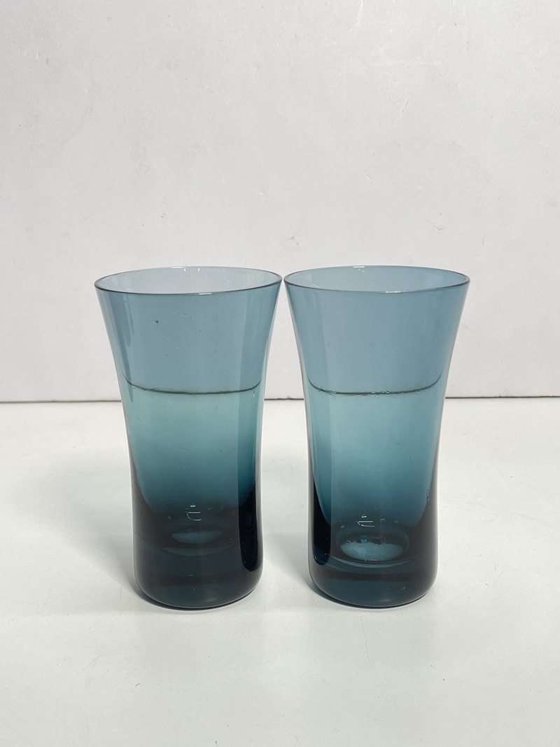 ● コレクター必見 未使用 レトロ ガラス タンブラー コップ 5客 グラス ブルー系 レッド系 おしゃれ かわいい ma284の画像4