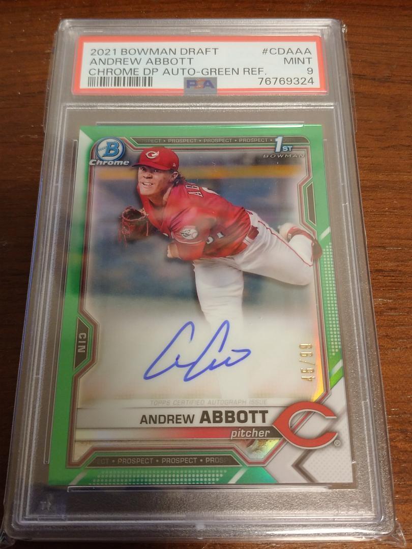 【PSA鑑定品】2021 Bowman Chrome Draft Andrew Abbott 1st Bowman Prospect True Green Refractor Auto Autograph /99 Cincinnati Redsの画像1