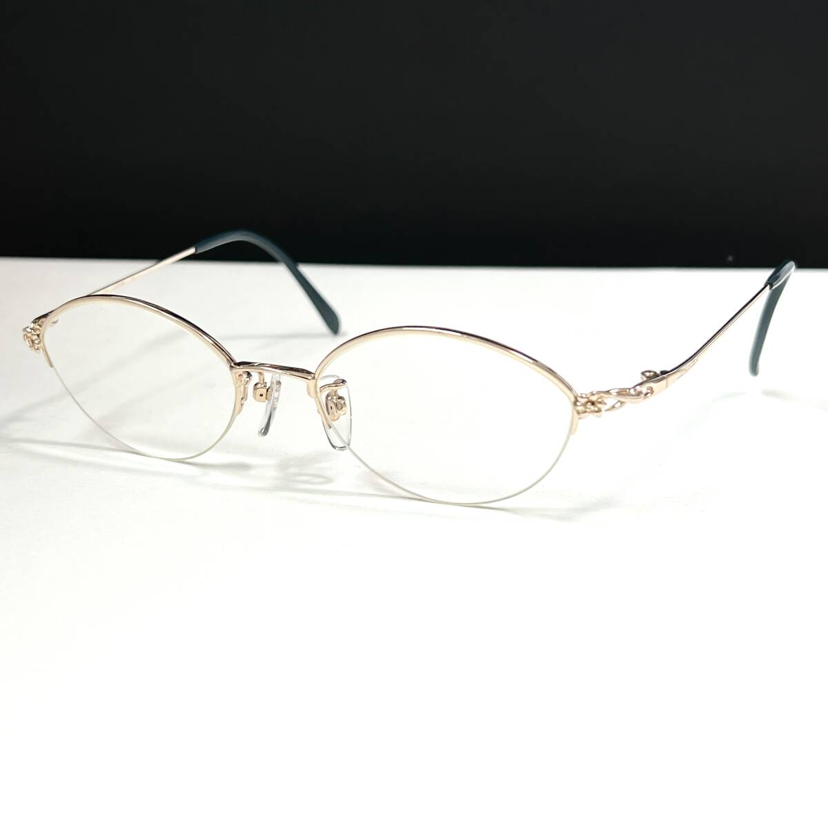 ◆LEONARD レオナール LE038M GP 日本製 ハーフリム ナイロール 高級 眼鏡フレーム メガネ レディース ゴールド GOLD 金