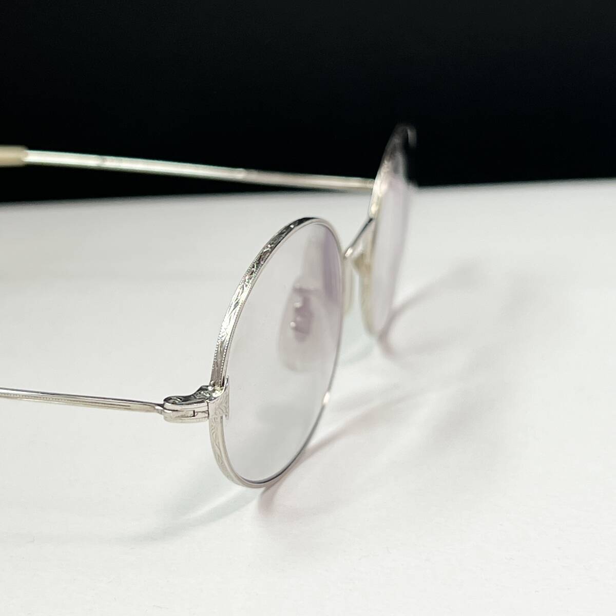 ◆ヴィンテージ 彫金デザイン 眼鏡フレーム メガネ オーバル ラウンド メーカー不明品 シルバー