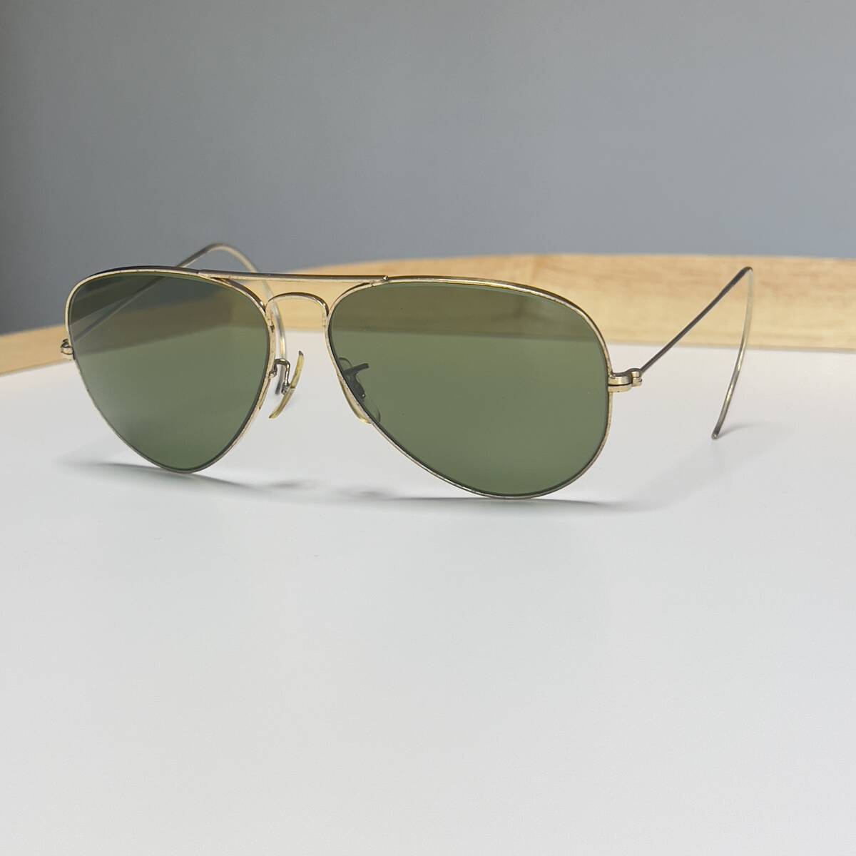 ◆B&L Vintage Ray-Ban USA ボシュロム社製 ヴィンテージ レイバン サングラス アビエーター AVIATOR 繩手 70s  ゴールド GOLD グリーン